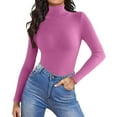 thumbnail image 2 of Women Turtleneck Shirt Long Sleeve Layer Tops Basic Ribbed Tees Soft Stretch Thermal Undershirts Lightweight Blouse，Hot Pink M, 2 of 6