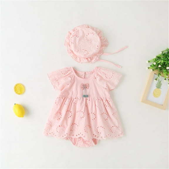 TOOYOU Baby Girl Bodysuits Cheap Toddler Girl Onesies Ruffles Sleeveless Lace Jumpsuit Clothing Set With Hat Breathable Rompers Pink Size 3-6 Months