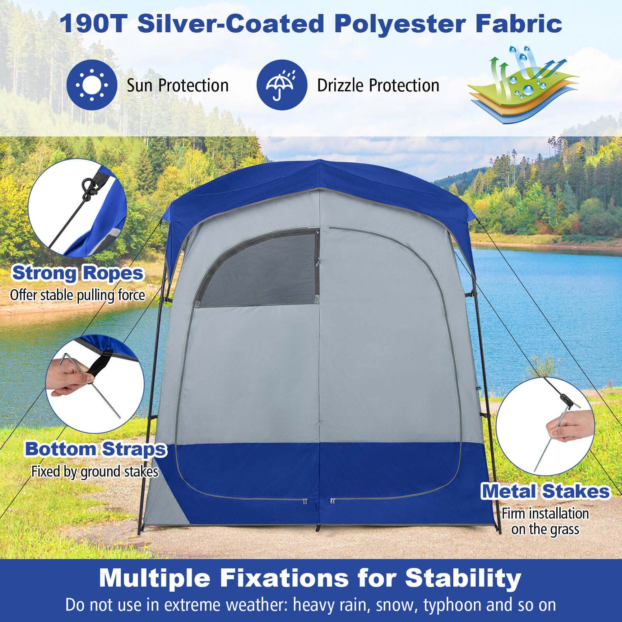 Goplus 2 Room Shower Tent Oversize Privacy Shelter Portable Dressing Toilet Outdoor Blue