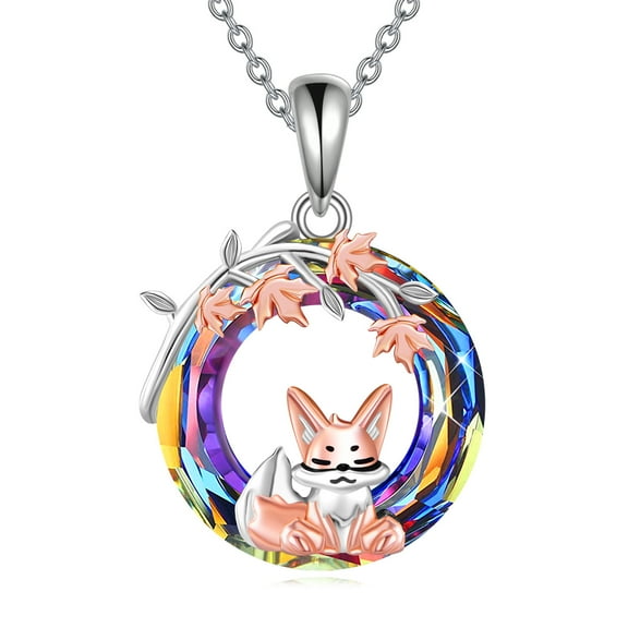 Fox Sterling Silver Necklace for Women Crystal Pendant for Mother Crystal Jewelry Gift for Birthday Her Anniversary