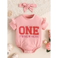 thumbnail image 5 of Aojekbee Baby Girl 2Pcs Summer Outfits Short Sleeve Letter Embroidery Romper with Headband Set Newborn Clothes, 5 of 10