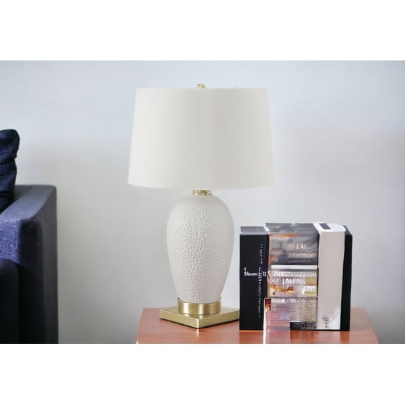 26" Gold and White Ceramic Urn Table Lamp With Cream Empire Shade