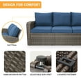thumbnail image 6 of Homrest Patio Conversation Sets, 6-Piece All-Weather Wicker Outdoor Conversation Sets with Storage Glass Coffee Table and Ottomans, Navy, 6 of 9