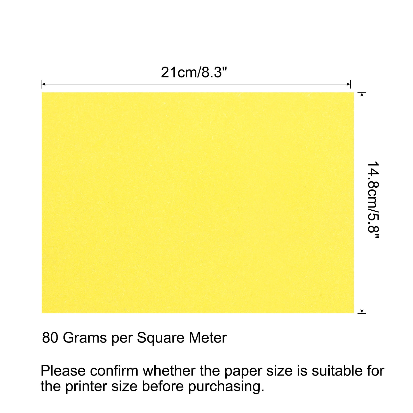 Uxcell 100 Sheets Colored Copy Paper 8.3 Inch Bright Yellow for Office Printing