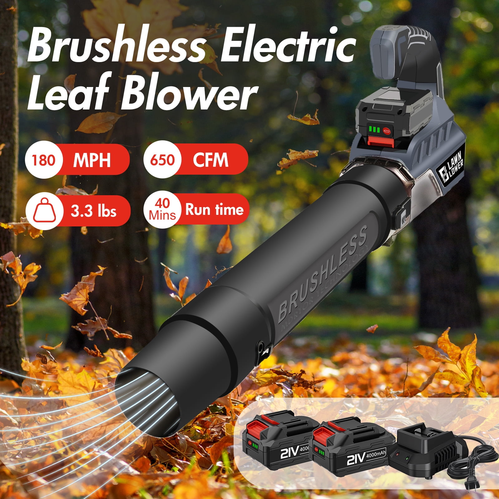 Brushless Cordless Leaf Blower 21V, 180MPH 374CFM, Lightweight Outdoor Blower for Yard Cleaning