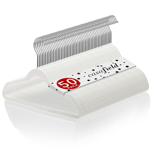 Casafield 50 Velvet Kid's Hangers for Children's Clothes, 14" - Ivory