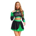 thumbnail image 1 of Aislor Womens Shiny Rhinestone Cheerleading Uniform 2 Piece Set Long Sleeve Crop Top & Skirt For Dance Green M, 1 of 6