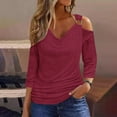thumbnail image 2 of Sudaderas con capucha para mujer,Blusa informal de poliéster con hombros descubiertos para mujer, cuello en V y mangas 3/4, tejido ligero y transpirable, para uso diario, sopatenor, 2 of 8