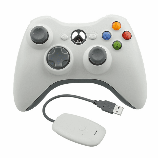Manette Sans Fil pour Xbox 360, Manette de Jeu à Double Vibration Améliorée 2.4GHz avec Récepteur Télécommande Joypad Joystick pour Xbox 360 Slim PS3 et PC Windows 7/8/10 (Blanc)