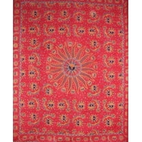 Celestial Tapestry Cotton Bedspread 108" x 88" Full-Queen Red