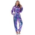 thumbnail image 2 of Manyakai Combinaison Métallique Brillante pour Femmes Col Rabattu Manches Longues Combinaison Bleue G, 2 of 5
