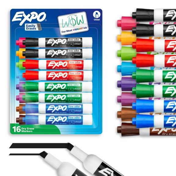 EXPO Low Odor Dry Erase Markers Chisel Tip Assorted Colors 16 Count