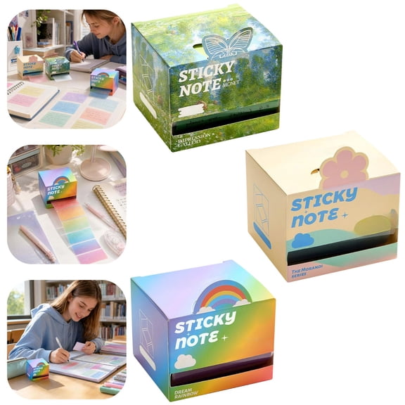 Transparent Glitter Sticky Note Roll, Rainbow Clear Pop-Up Self-Stick Memo Pad, Waterproof Cartoon Scenery Stickies, 105 Sheets Stationery Gift(3 Pack)