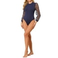 thumbnail image 2 of INSPIRE CHIC Women's Mock Neck Bodysuit Elegant Polka Dot Long Mesh Sheer Sleeve Slim Fit Bodysuits L Dark Blue, 2 of 6