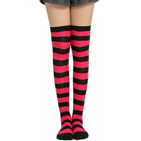 

1pair Women Cosplay Thigh Japanese Style Striped Stockings High Over Knee Party
