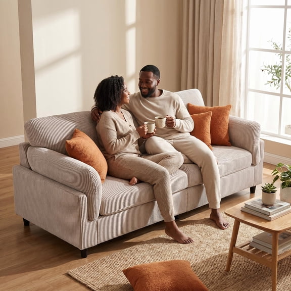 82.6" Corduroy Loveseat Sofa, Mid-Century Modern 2-Seater Couch, Iron & Wood Frame Construction,Soft Fabric Upholstered Love Seat for Living Room & Bedroom