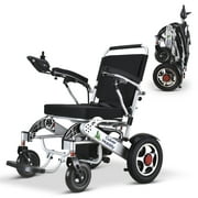 2021 New Folding Ultra Lightweight Electric Power Wheelchair, Airline Approved and Air Travel Allowed, Heavy Duty, Mobility Motorized, Portable Power (19.5" Seat Width) (SILVER)