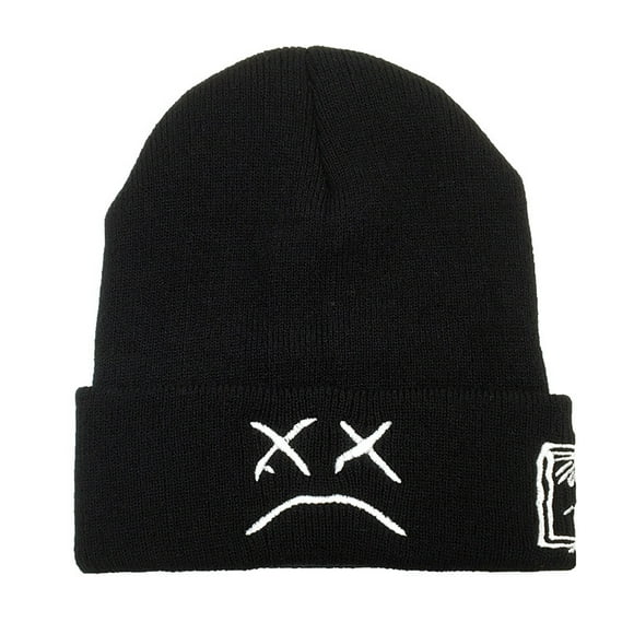 Jinsinto Autumn Winter Warm Beanie Hats Crying face Embroidery Beanie caps Men Women face Knitted Hats -Black
