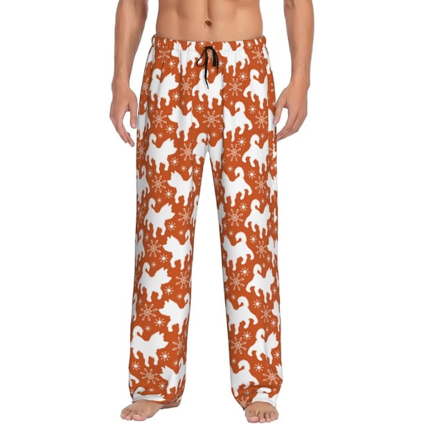 Fotbe Christmas Snowflake Dog Pantalones de Pijama para Hombre, Pantalones de Dormir, Pantalones de Casa con Cintura Ajustable y Bolsillos-XX-Large