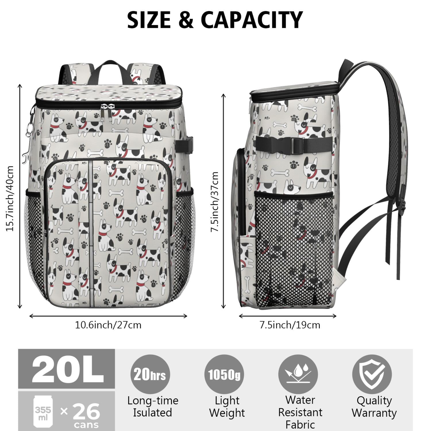 Travel Cooler Bag - Bulldog Dog Camping Beer Cooler Backpack with Bottle Opener- Waterproof Insulated Picnic Backpacks - Cooler Bag for Beach