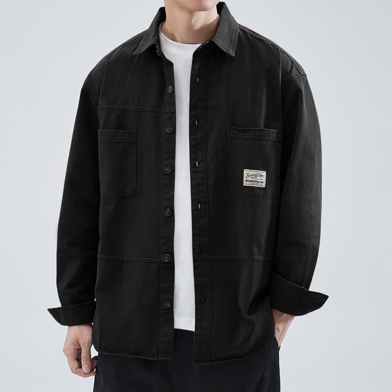 APEXFWDT Men's Big & Tall Shirt Jacket - Lightweight Cotton Button