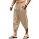 thumbnail image 1 of Pantalones capri de lino para hombre, ligeros, sueltos, 3/4, pantalones cortos con cordón elástico en la cintura, pantalones casuales de yoga para la playa, 1 of 5