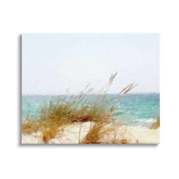 Stupell Beach Reeds Nautical Windblown Coast Landscape Painting Gallery Wrapped Canvas Print Wall Art