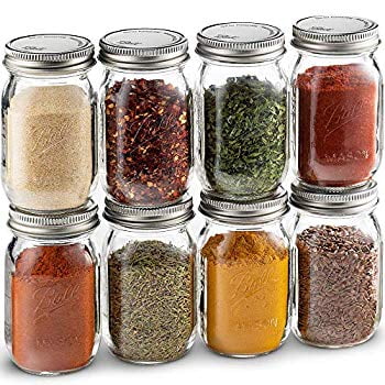small glass herb jars