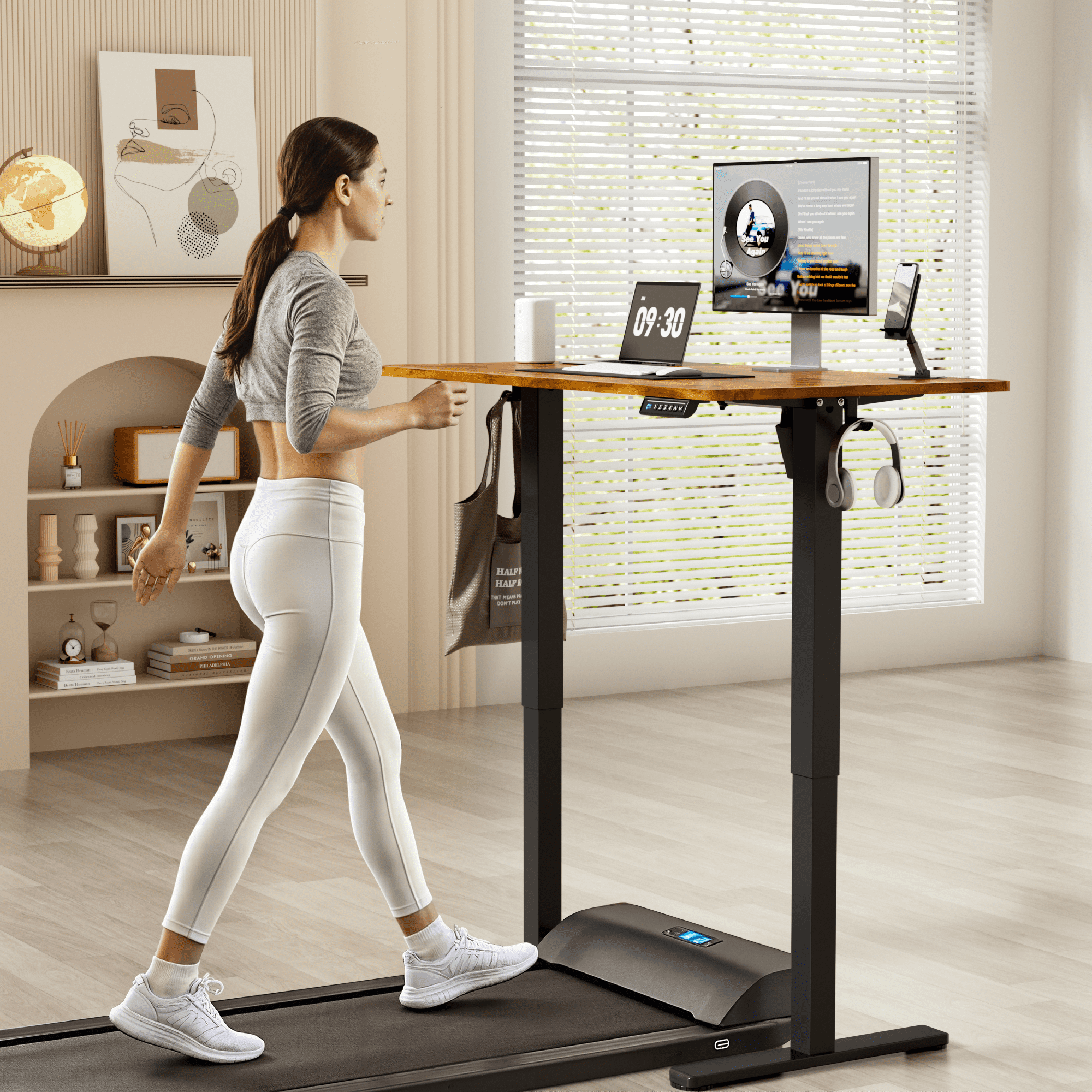 Lacoo 45" x 24" Sit to Stand Desk Height Adjustable Standing Desk Electric Stand up Table with Phone Stand, White