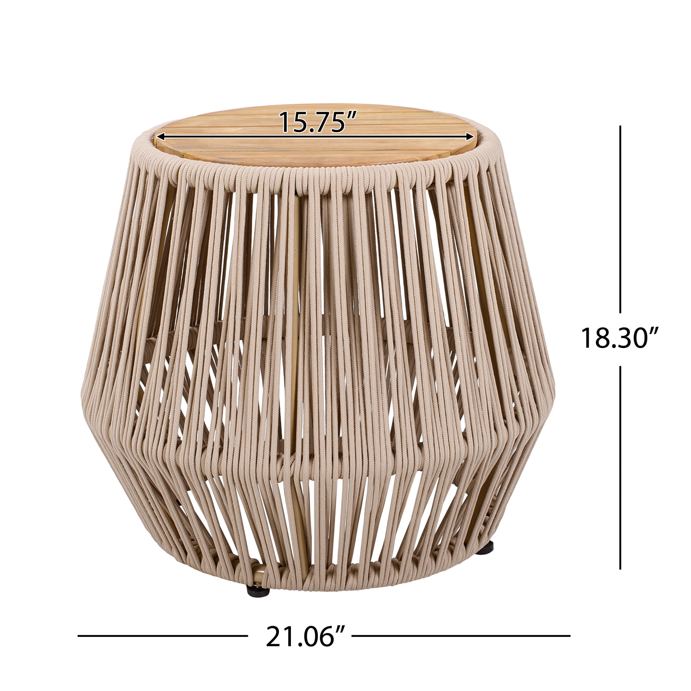 Christopher Knight Home Modern Boho Acacia Wood Accent Side Table with Beige Rope Base, Light Teak Finish
