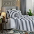 thumbnail image 3 of Color Sense Brushed Percale Cotton Blend - 4 Piece Bed Sheet Set - Cool & Crisp, Wrinkle Resistant - King Navy Stripe, 3 of 9