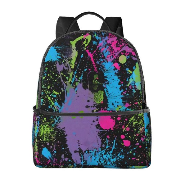 Rainbow Of Neon Paint Splatters Backpack,Large Capacity Backpack,Laptop Backpack,Water Resistant Backpack For Women Men