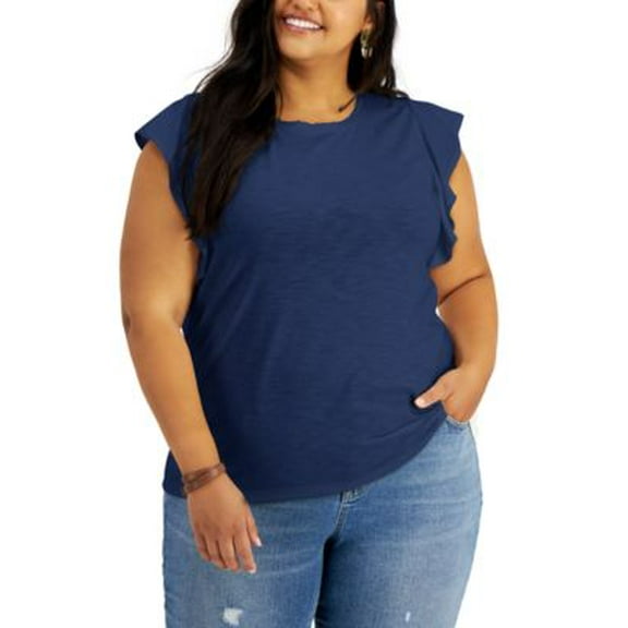 MSRP $50 Style & Co Plus Size Flutter-Sleeve Top Navy Size 1X