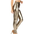 thumbnail image 3 of Sakkas Shiny Liquid Metallic High Waist Stretch Leggings - Made in USA - Pewter - M, 3 of 6