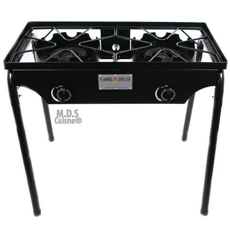 Grill Stove - Double Two Burner Stove Heavy Duty Outdoor Stand Portable BBQ Grill Camping NEW