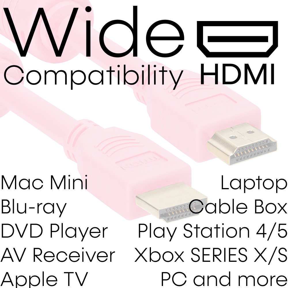 Cmple - Pink HDMI Cable High Speed HDTV Ultra-HD (UHD) 3D, 4K @60Hz, 18Gbps 28AWG HDMI Cord Audio Return - 1.5 Feet - image 5 of 7