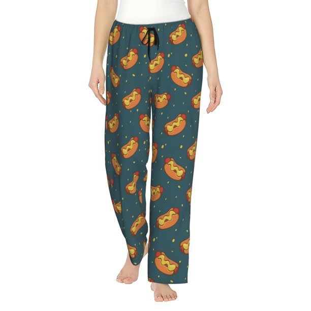 Fotbe Hot Dog 6 Pantalones de Pijama para Mujer, Pantalones de Dormir, Pantalones Pj con Cordón y Bolsillos-Medium