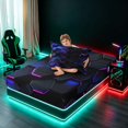 thumbnail image 4 of Manfei Blue Purple Neon Honeycomb Twin Sheets, Glowing 3D Hexagon Bedding, Black Reversible 3 Pieces1 Flat Sheet + 1 Fitted Sheet + 1 Pillowcase, 4 of 6