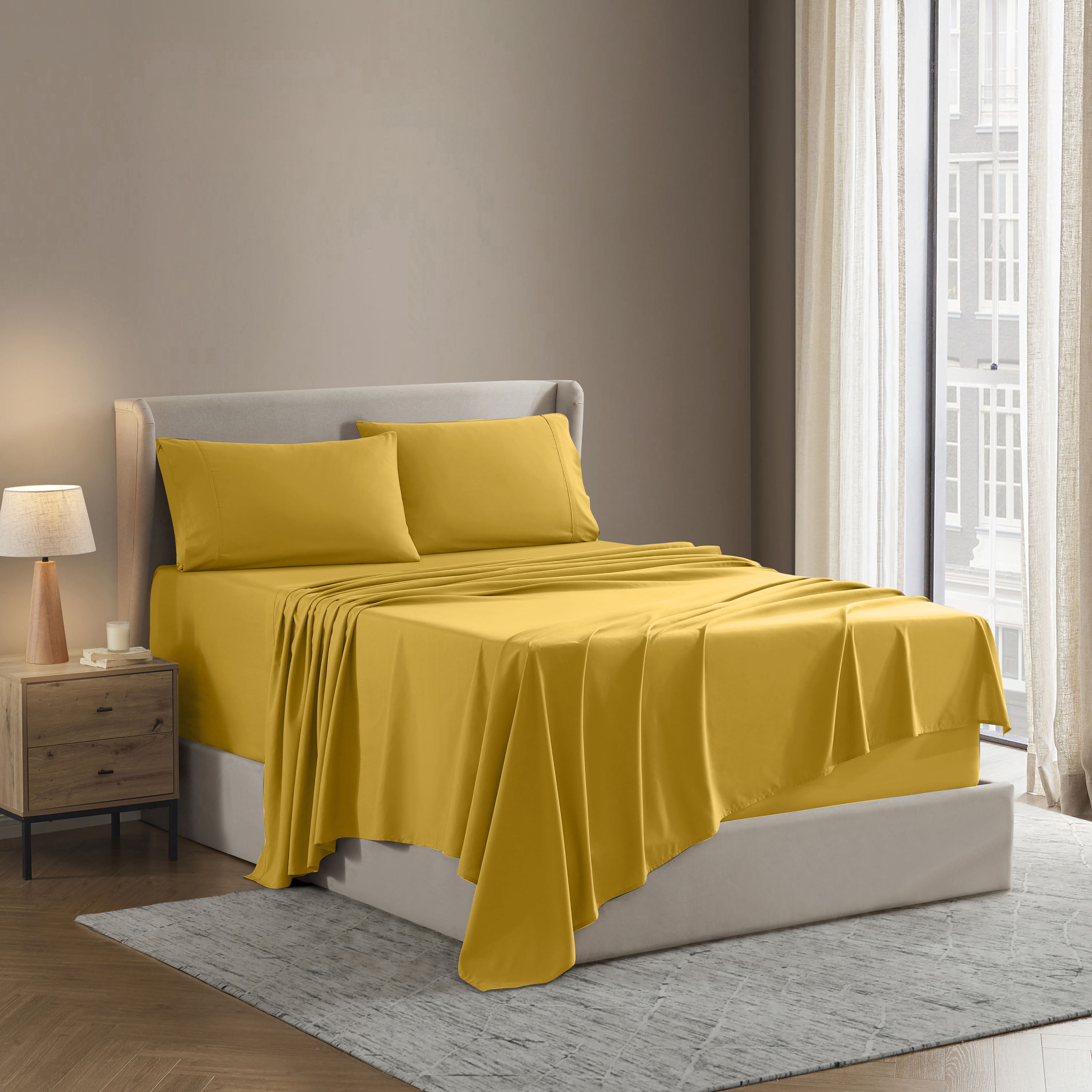 Lammaloe Split King Sheets Set, Hotel Style Deep Pocket 5 Piece Bed Sheets, Luxury Soft Microfiber Sheet Sets, Yellow