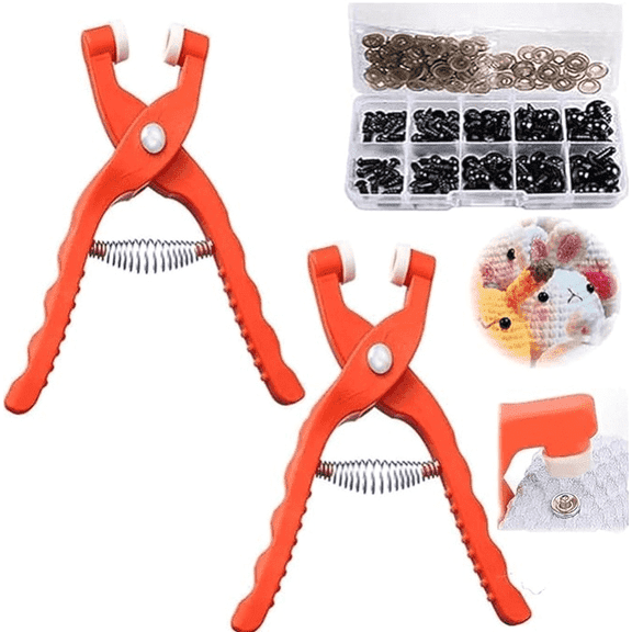 2 Pcs Safety Eye Tool for Crocheting - Crochet Tools for Attaching Crochet Safety Eyes, Auxiliary Tool for Stuffed Animals Safety Eyes Making Supplies with 100Pcs Safety Eyes