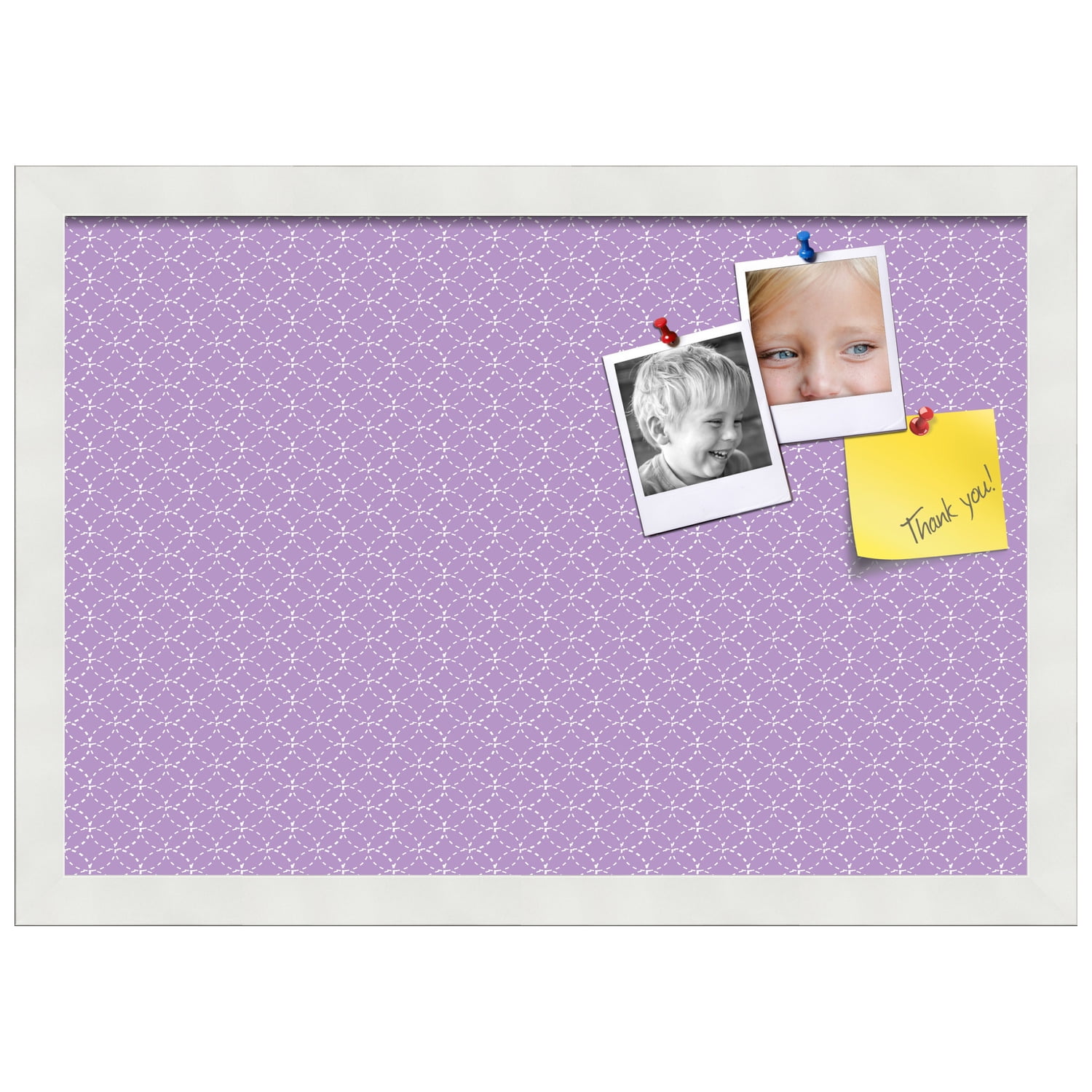 PinPix 19x13 Custom Cork Bulletin Board Purple Circles Poster Board Has a Fabric Style Canvas Finish, Framed in Purple Circles, by ArtToFrames (PinPix-493)