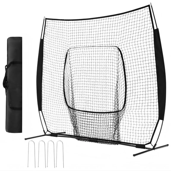SHOUFTW 7x7 ft Baseball Hitting Net, All‑Skill Level Training Net for Batting & Pitching Drills, Portable with Carry Bag for Indoor Outdoor Use, Black