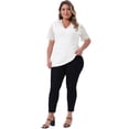 thumbnail image 3 of DARING DIVA Women's Plus V Neck Short Sleeve Lace Ribbed Knit Blouse 1X White, 3 of 6