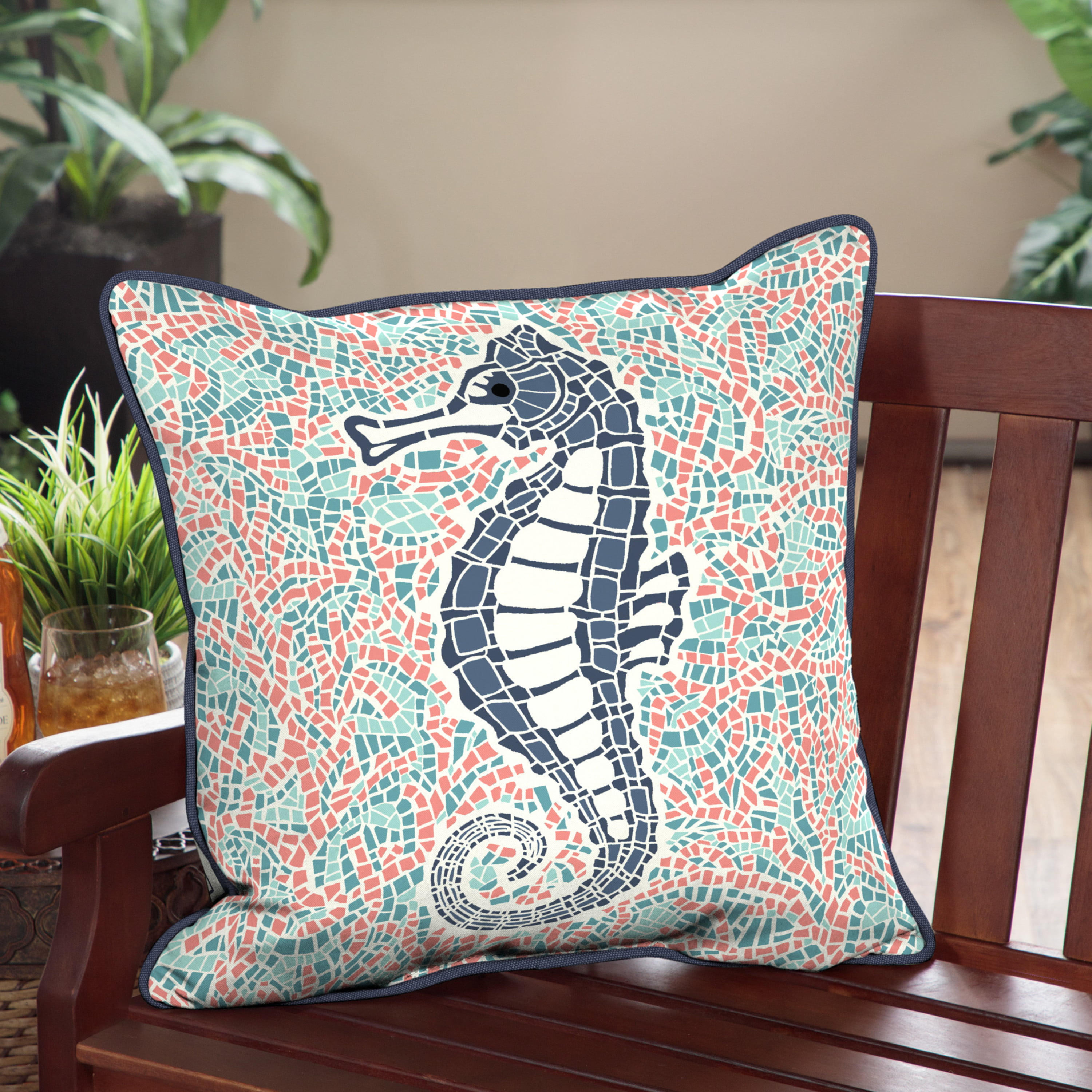 Oceantex Seahorse Outdoor Throw Pillow 20