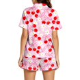 thumbnail image 3 of MEZZALL Women Satin Pajama Set Lapel Collar Short Sleeve Button Down Top Elastic Waist Shorts Loungewear Sleep Set Bowknot Flower Print Sleepwear for Ladies Home Nightwear Breathable 2 Piece Pjs, 3 of 5