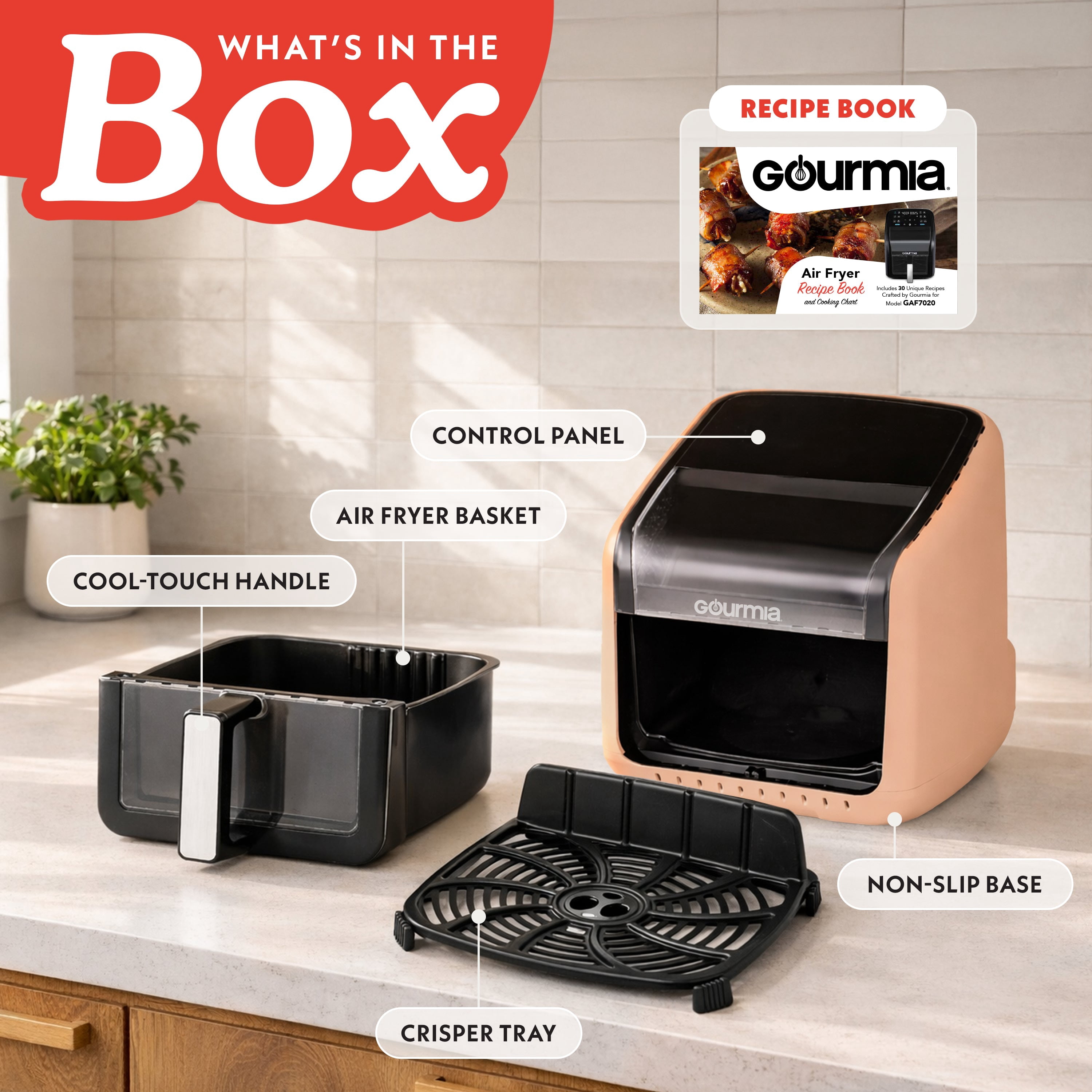 Gourmia Panorama 7-QT Digital Air Fryer with Panoramic View, Holographic Display, & 12 Presets, Peach