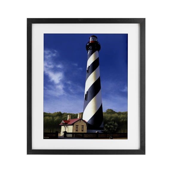 St. Augustine Lighthouse Black Framed Print Under Glass, design by Wind River Studios