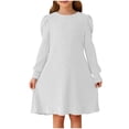 thumbnail image 1 of Odeerbi Niñas de Manga Larga Vestido de Punto de Canalé Niños Color Sólido Cuello Redondo Vestido de Princesa Con Bolsillo, 1 of 9