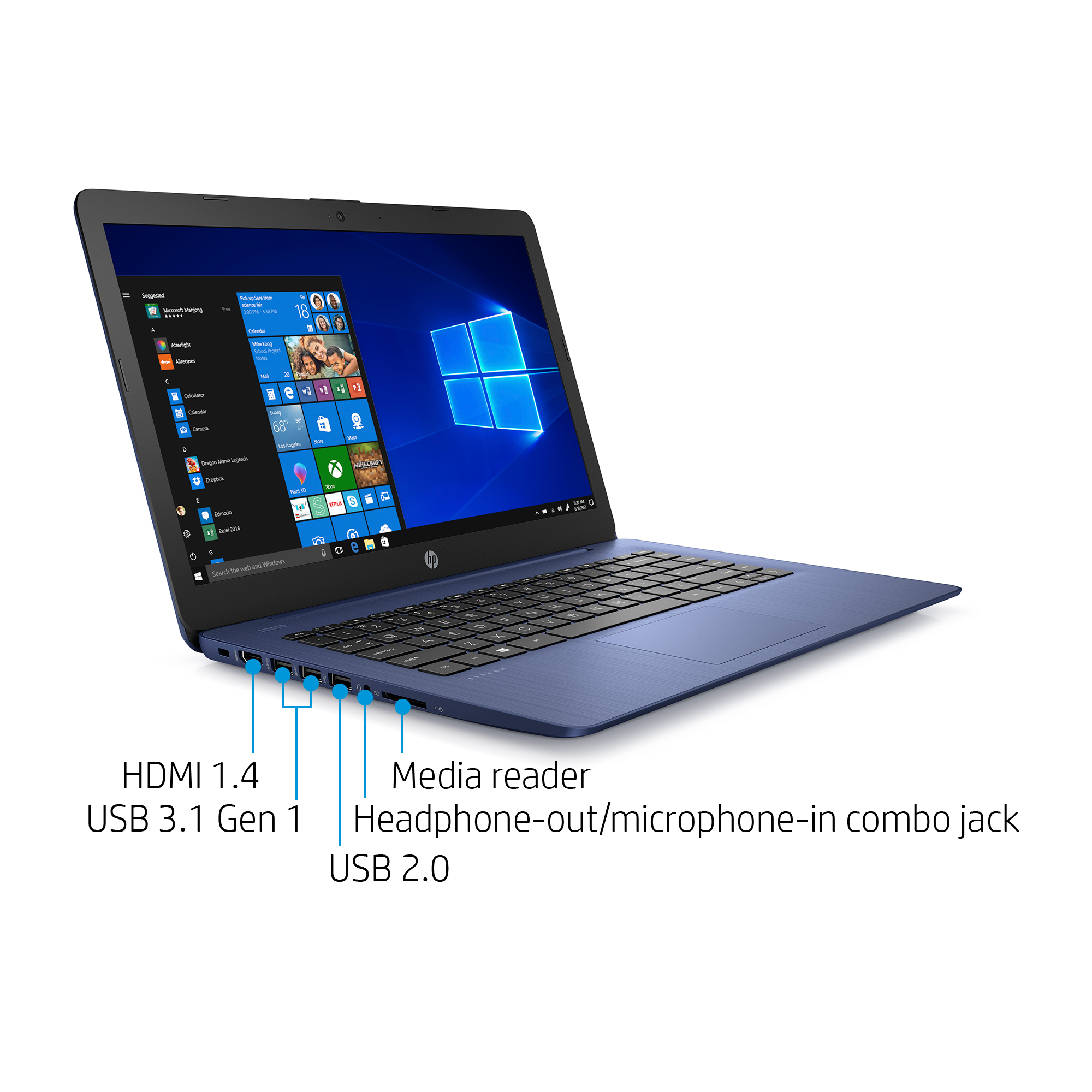 HP 14" PC Laptop, Intel Celeron N4000, 4GB RAM, 64GB HD, Windows 10S with 1 year Office 365, Blue, 14-cb171wm - image 5 of 12