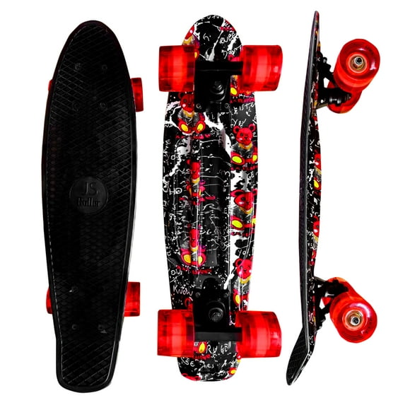 JS Roller Patineta penny board de 22 pulgadas para niños, adultos con llantas de goma y superficie antiderrapante Oso Belicón